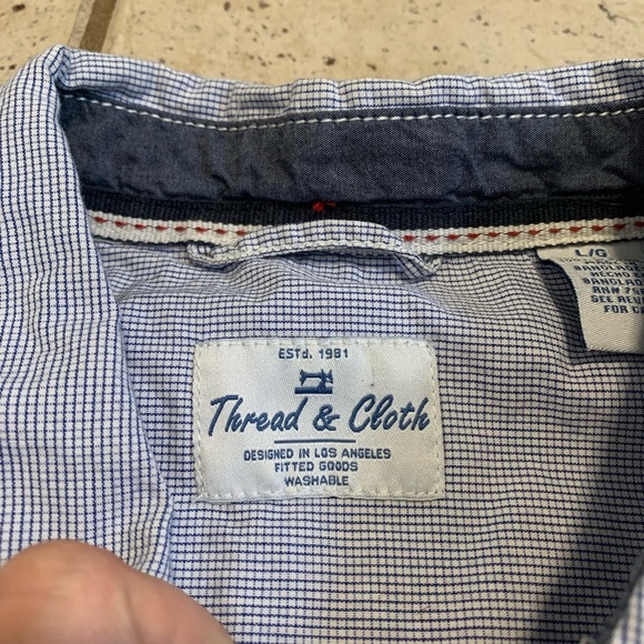 Thread & Cloth Men's Short Sleeve Button-Up Shirt - Blue & White Micro Stripe- L - Picture 2 of 6